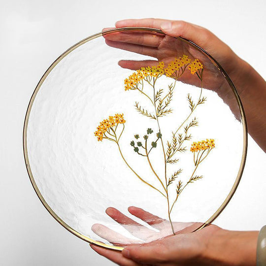 Decoratief Glasbord Bloemenprint Gouden Rand 0