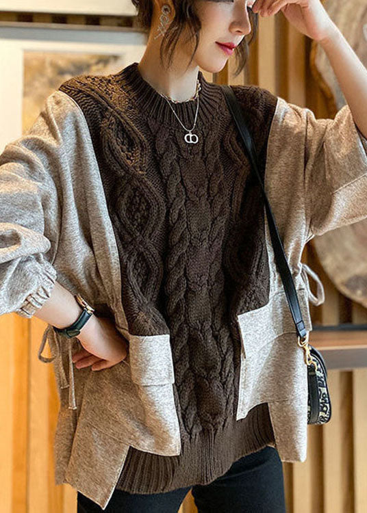 Dikke Gebreide Trui met Patchwork Design voor Dames 2
