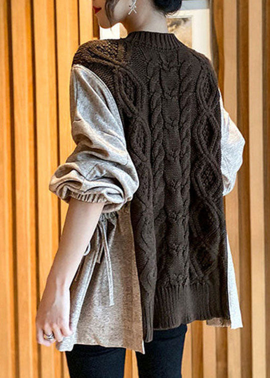 Dikke Gebreide Trui met Patchwork Design voor Dames 3