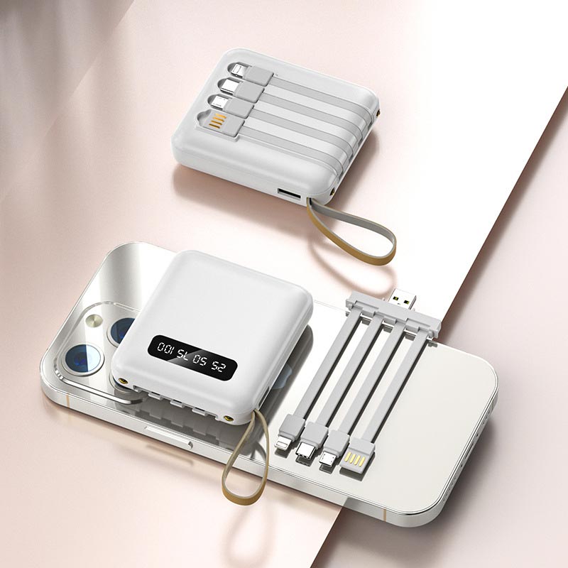 Draagbare Mini-Powerbank 20000 mAh met Geïntegreerde Kabels 0