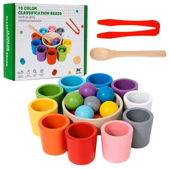 Educatief Kinderspel met Regenboog Ballen en Bekers 1