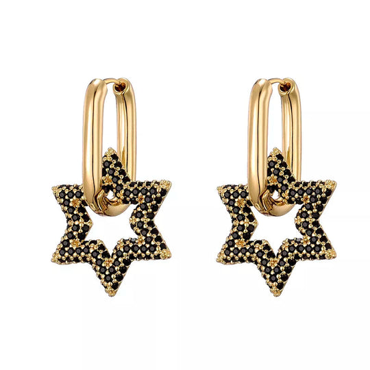 Gouden Oorbellen Dames Stervormig Design Met Sprankelende Hangers 2