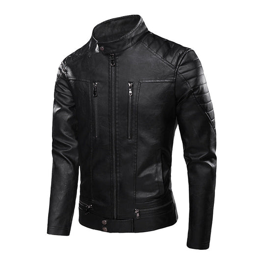 Heren Casual PU Leren Jas met Staande Kraag 0
