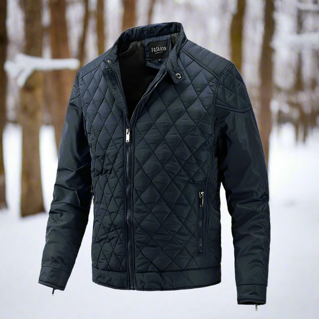 Heren Gequilt Jacket Slim Fit Hoge Kraag Rits Sluiting 1