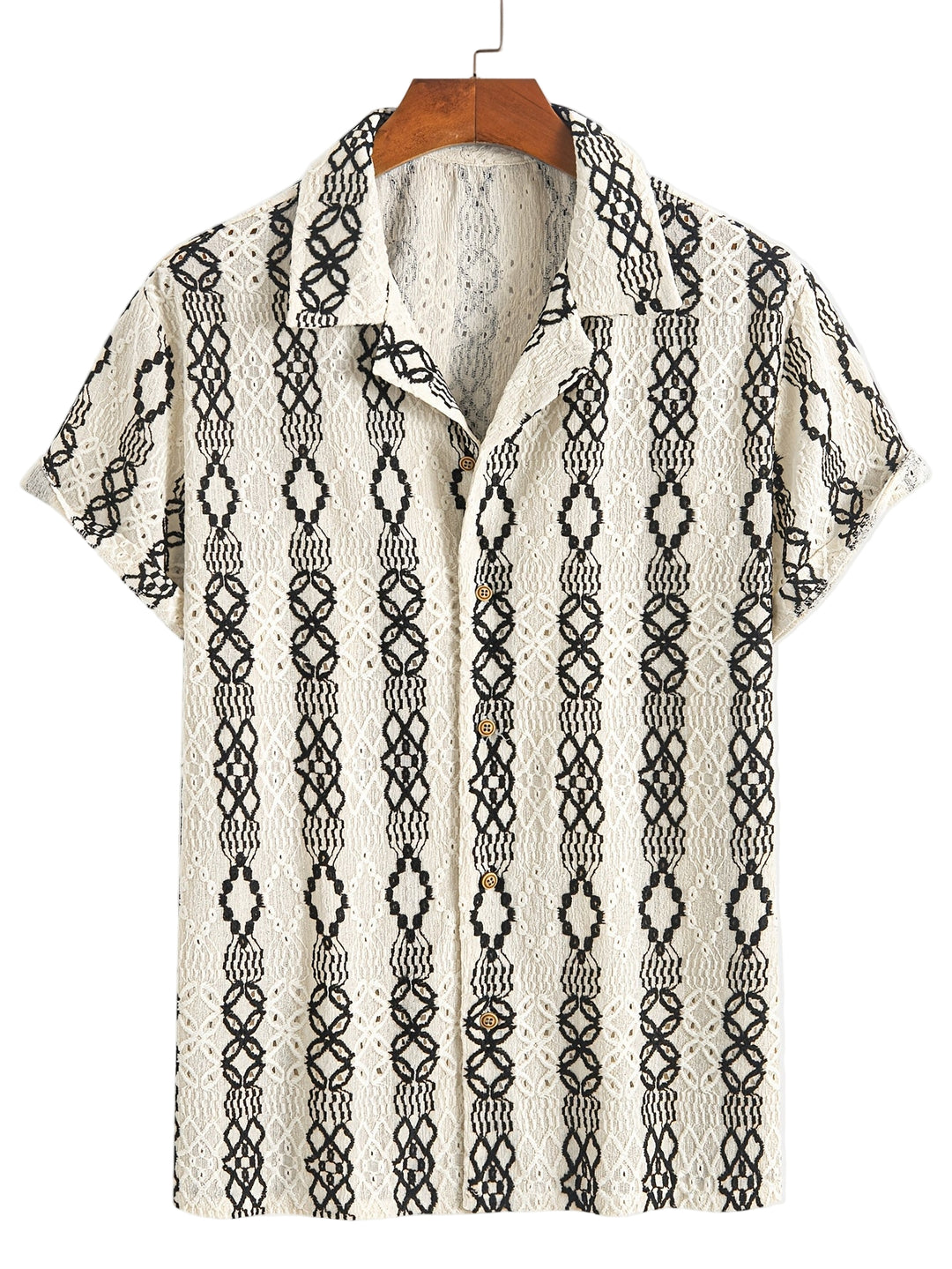 Heren Korte Mouwen Shirt Met Gebroken Patroon En Borduurwerk 0