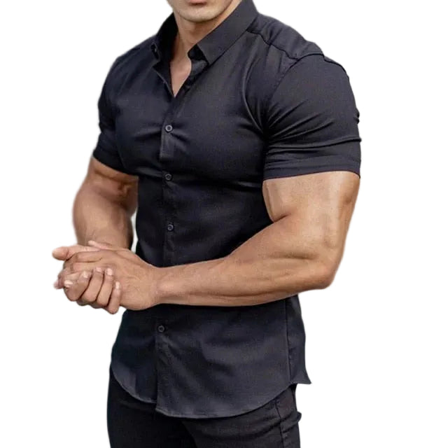 Heren Overhemd Korte Mouwen Slim Fit Modern 0