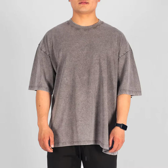 Heren Oversized T-Shirt Casual Stijl Met Vintage Waseffect 17
