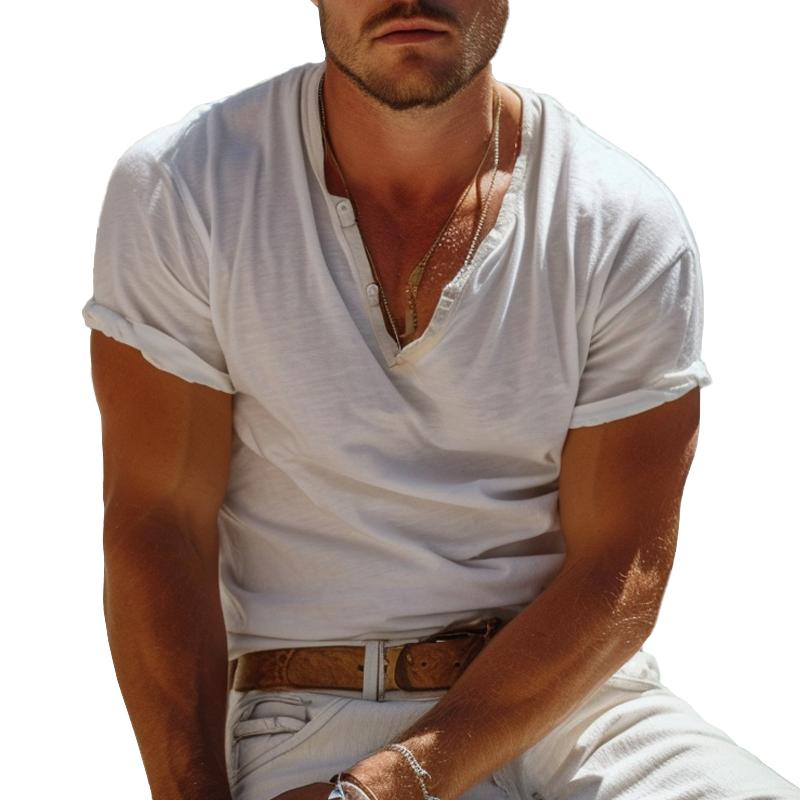 Heren T-shirt met Henley-kraag Casual 1
