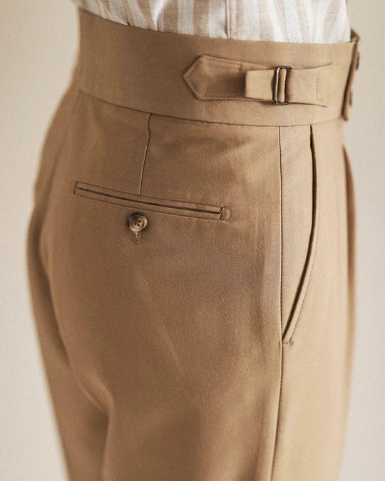 Heren Tailored Broek Hoog Taille Geplooide Voorkant 2