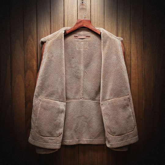 Heren Winterjas Vintage Suède Met Oversized Zakken Fleece Voering 2