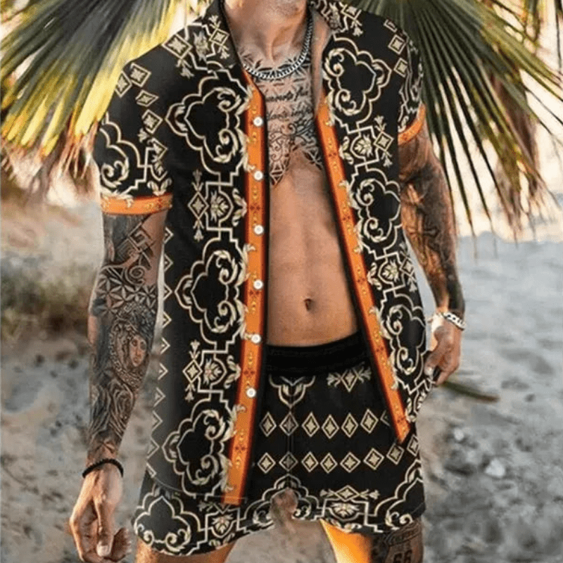 Heren Zomerset 3D Patchwork Design met Korte Mouwen en Comfortabele Shorts 9