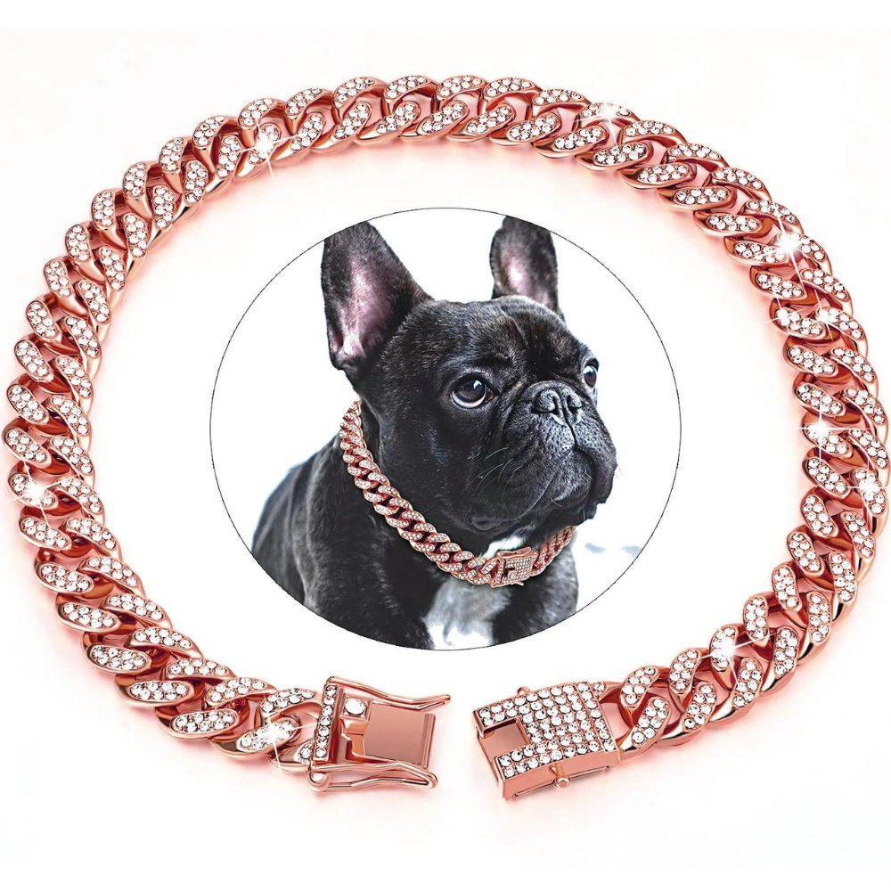 Hondenhalsband met Gouden Ketting en Zirkonia-diamanten 2