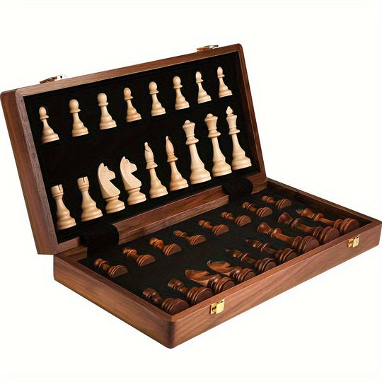 Houten Schaakspel Handgemaakt met Notenhouten Bord 0