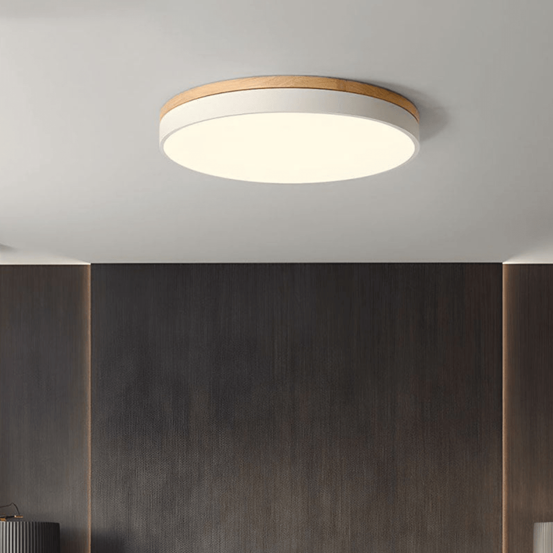 LED Plafondlamp met Natuurlijke Houtnerf en Groen Accent 1