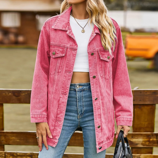 Lange Dames Jas Oversized Retro Denim Look voor Winter 8