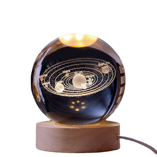 Lichtgevende Maan Kristallen Bol met Houten Basis 2