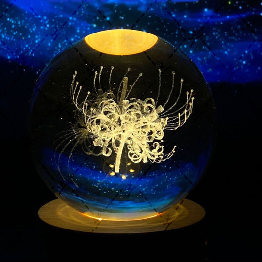 Lichtgevende Maan Kristallen Bol met Houten Basis 22