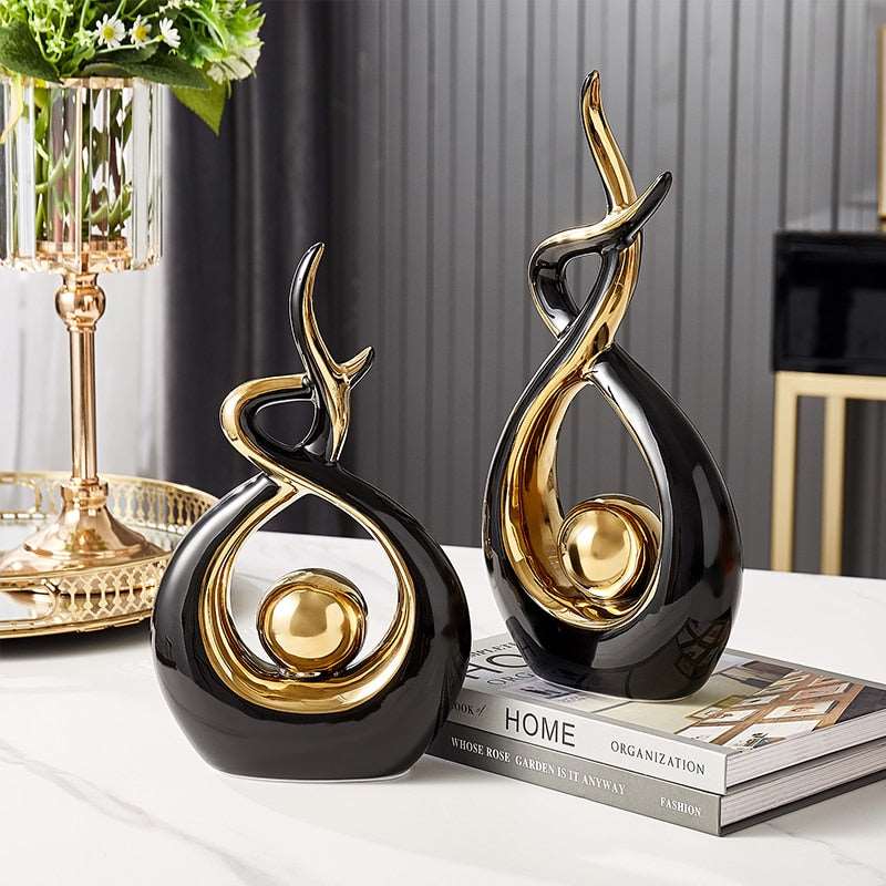 Moderne Abstracte Sculptuur Met Gouden Accenten Voor Interieurdecoratie 3