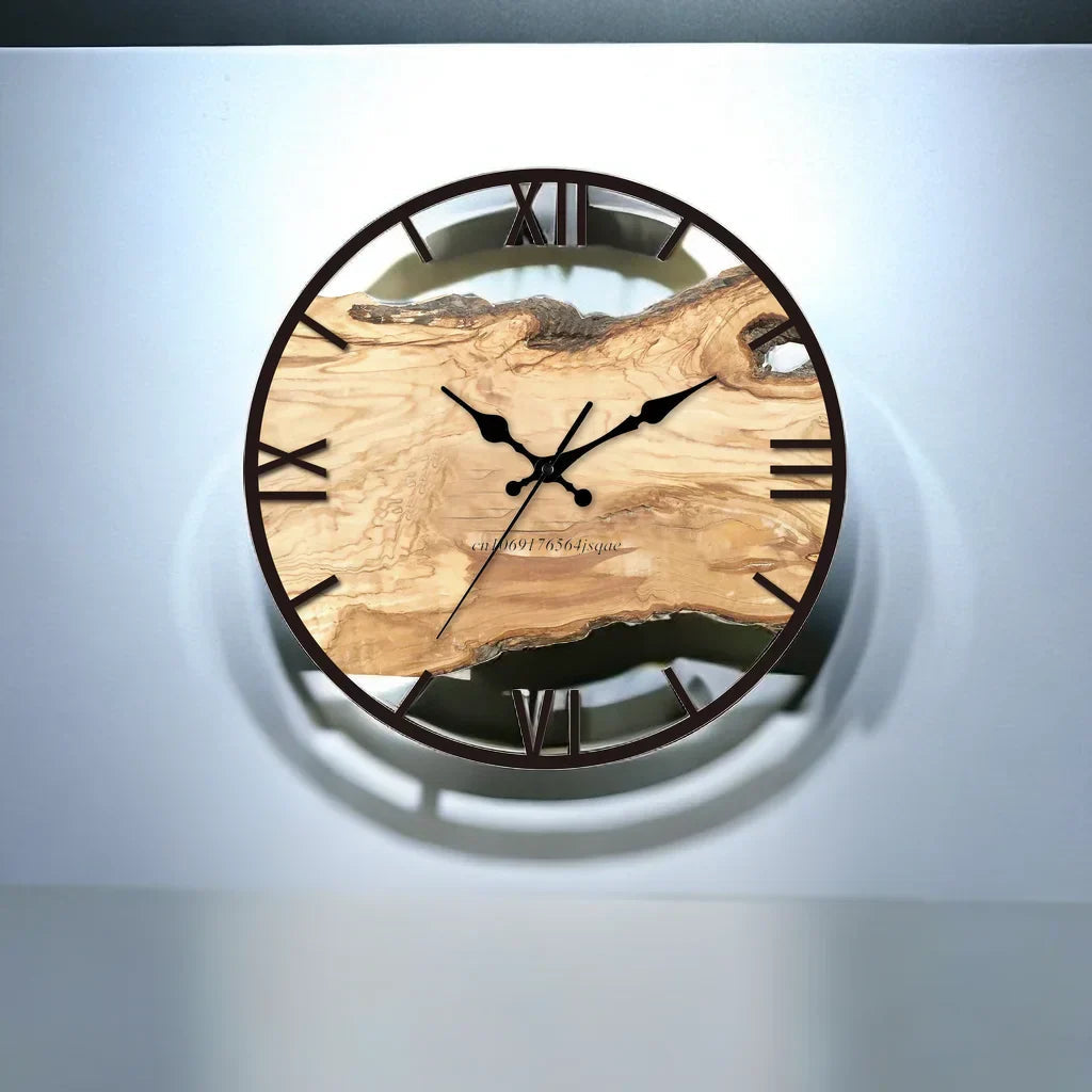 Moderne Wandklok Transparant met Houtinleg 5