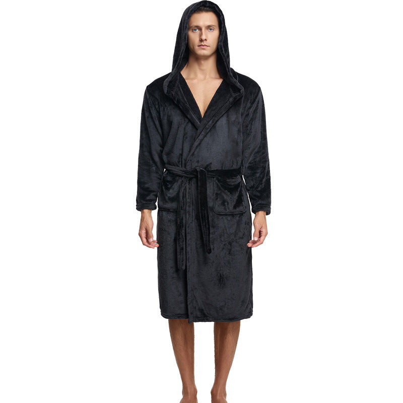 Heren Badjas Lange Fleece Met Ruime Zakken