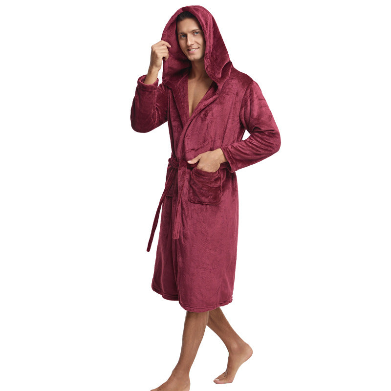 Heren Badjas Lange Fleece Met Ruime Zakken