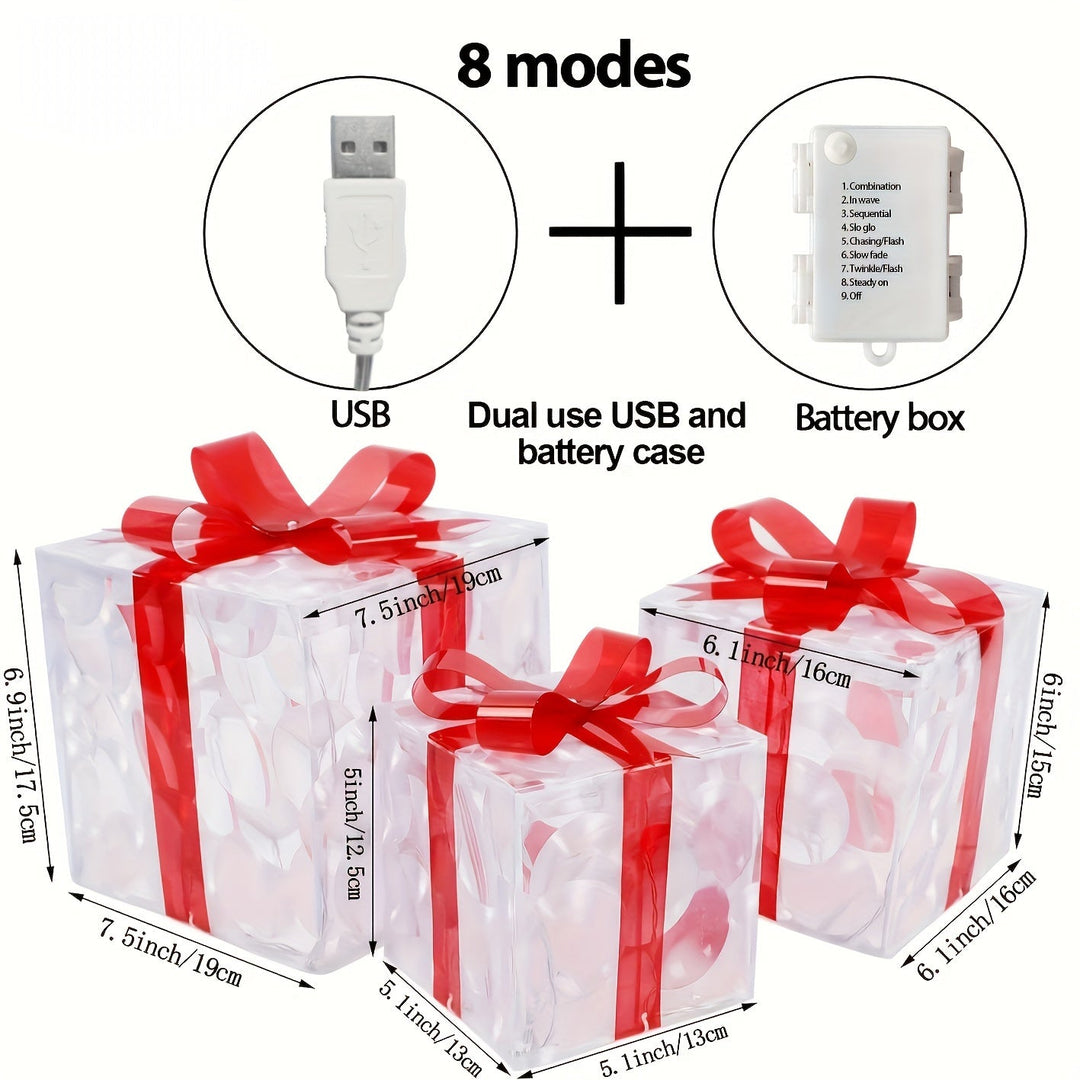 Set van 3 Verlichte Cadeau Dozen voor Kerstdecoratie 2