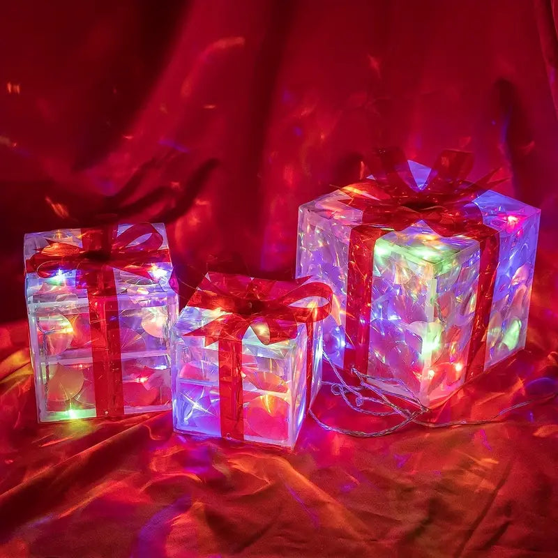 Set van 3 Verlichte Cadeau Dozen voor Kerstdecoratie 5