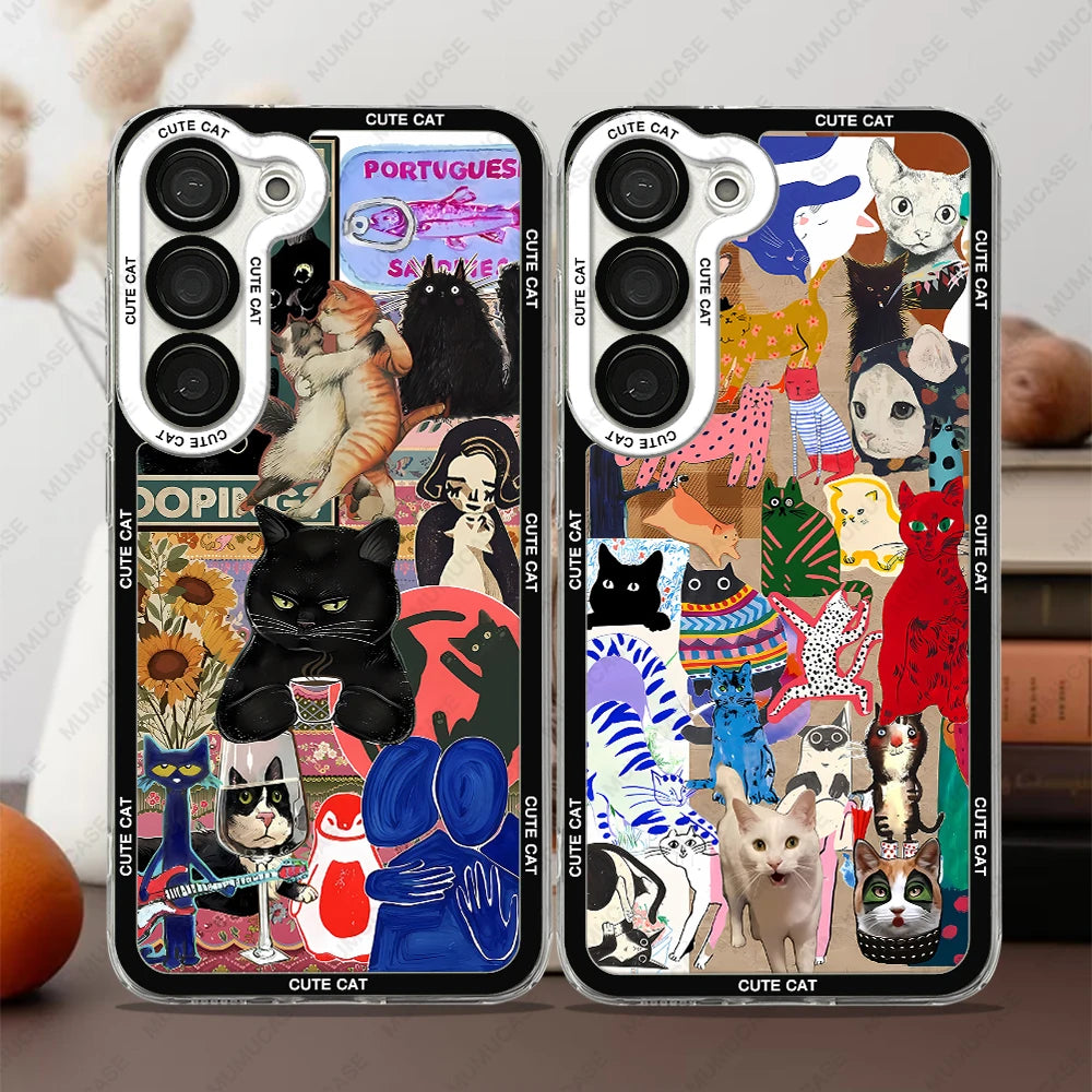 Telefoon Case voor Samsung Galaxy met Kat Collage 0