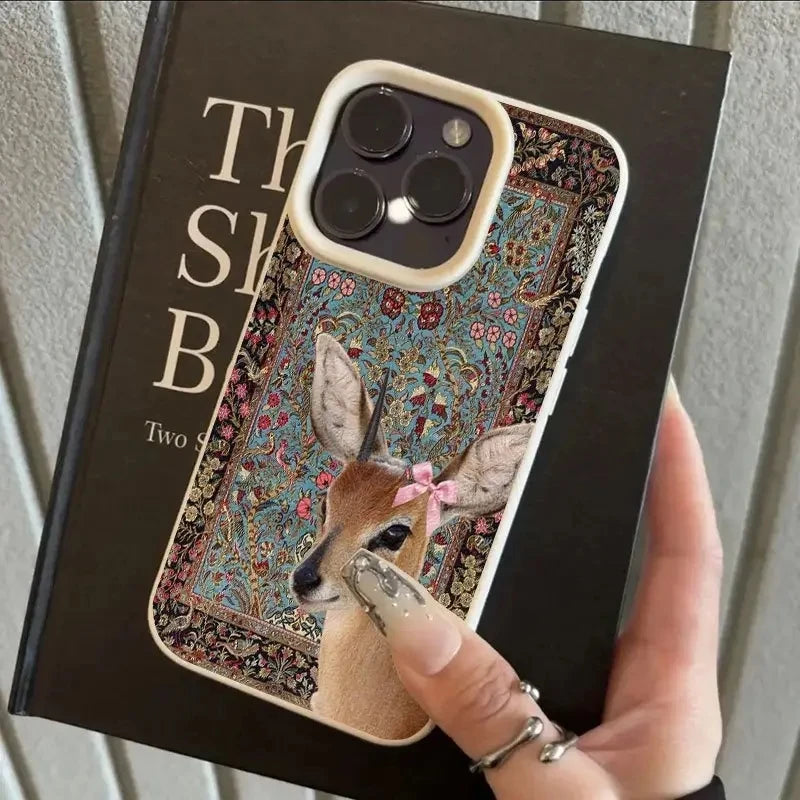 Telefoonhoesje voor iPhone met Vintage Bloem en Herten 0