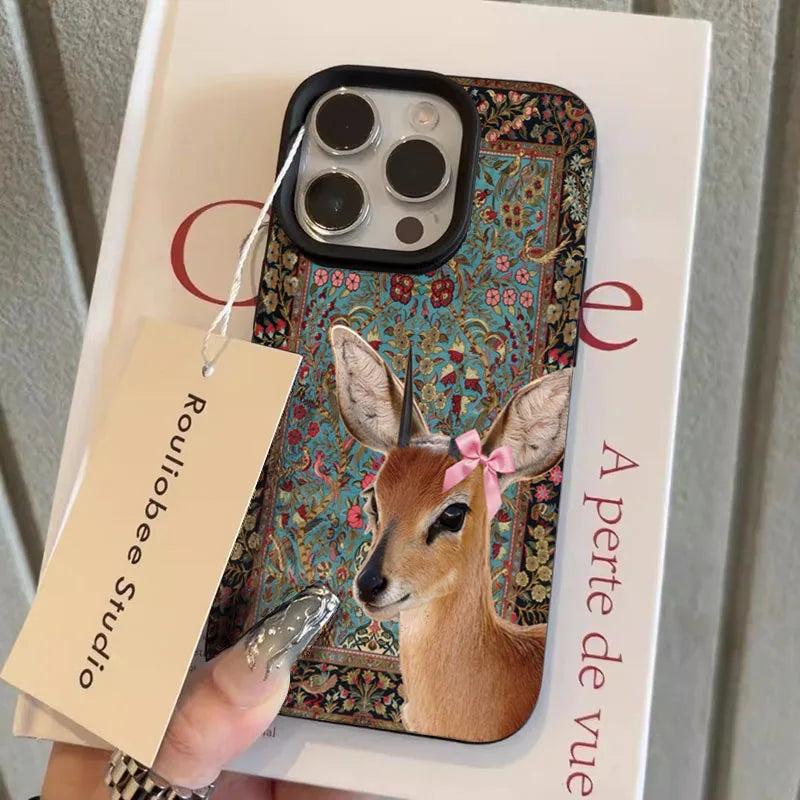 Telefoonhoesje voor iPhone met Vintage Bloem en Herten 10