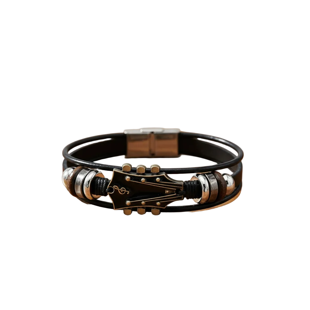 Unisex Leren Armband met Gitaar Ontwerp 0