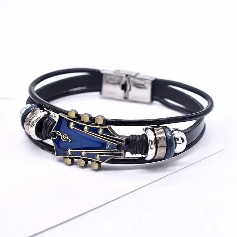 Unisex Leren Armband met Gitaar Ontwerp 10