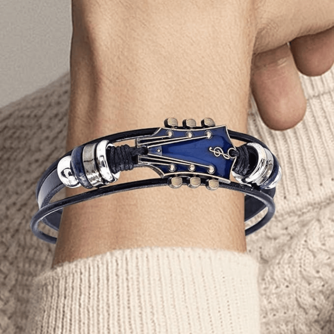 Unisex Leren Armband met Gitaar Ontwerp 6