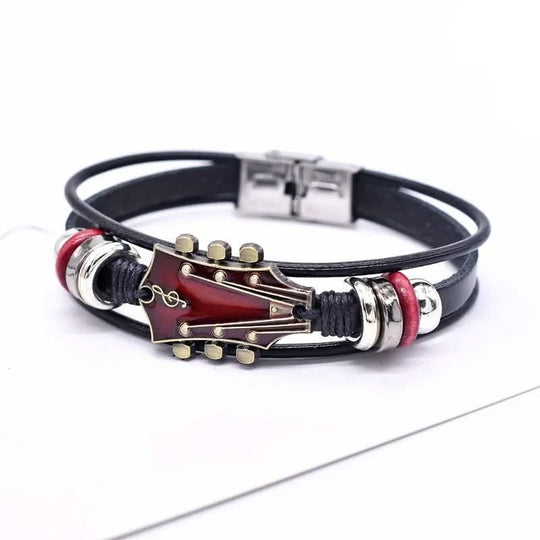 Unisex Leren Armband met Gitaar Ontwerp 9
