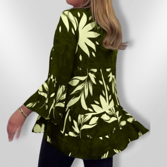 Witte Blouse Dames Evasé Mouwen Bloemenprint 100% Polyester 2