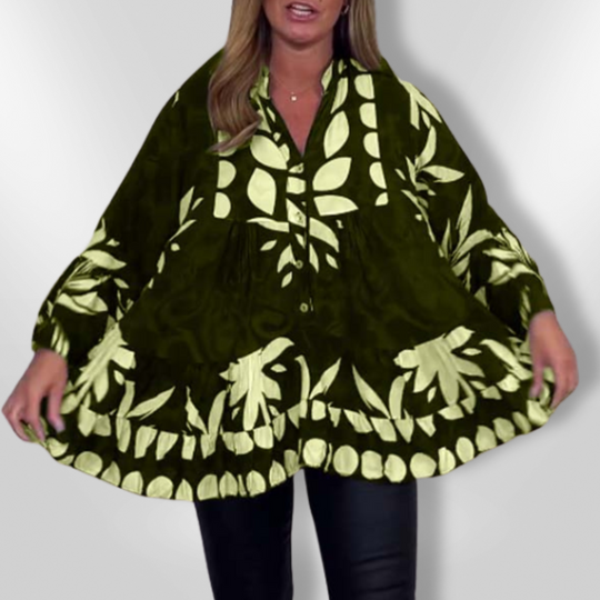 Witte Blouse Dames Evasé Mouwen Bloemenprint 100% Polyester 3