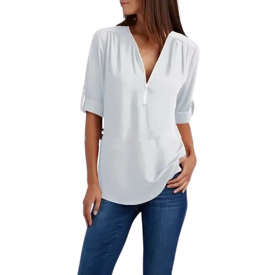 Vrouwen blouse met diepe V-hals chiffon stijl