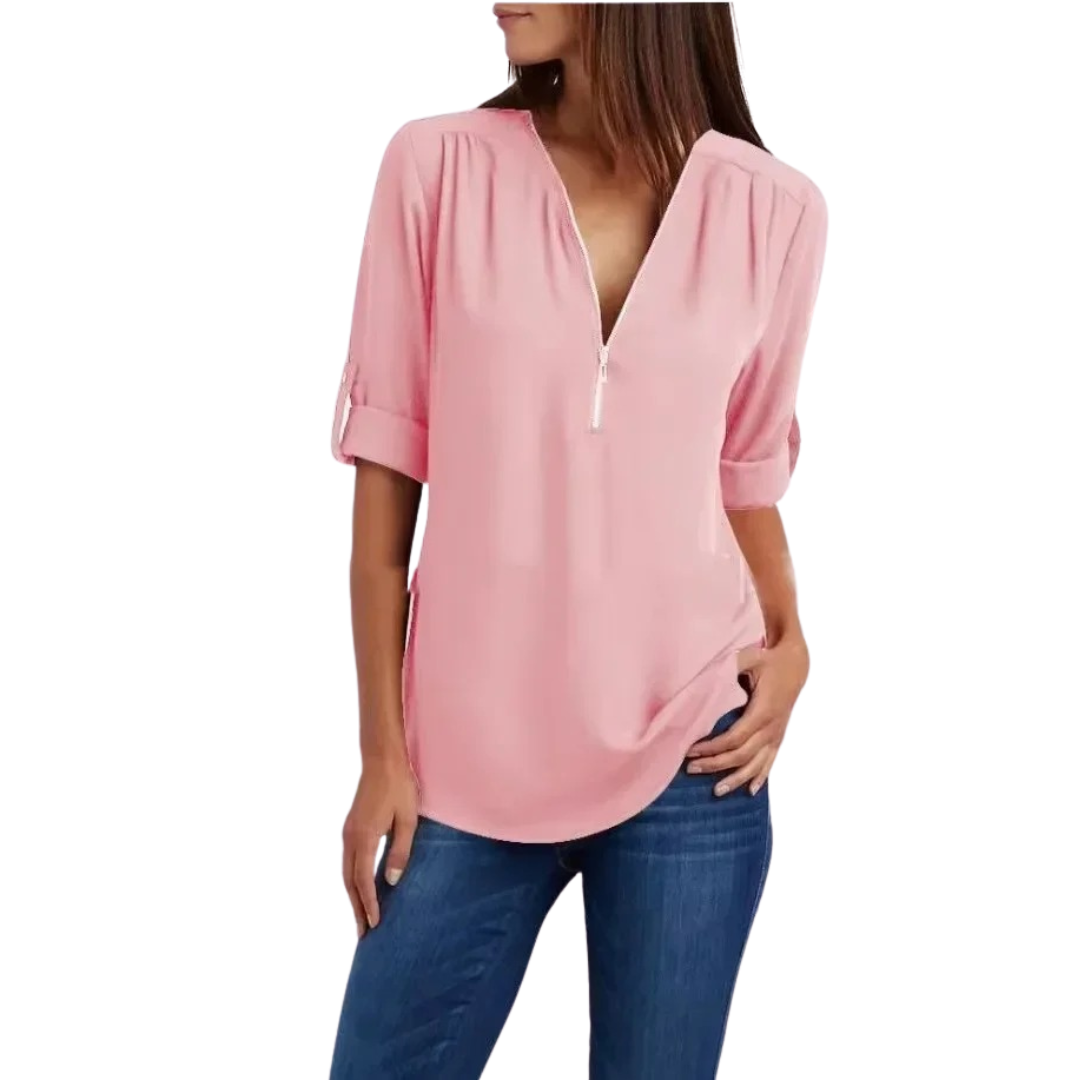 Vrouwen blouse met diepe V-hals chiffon stijl