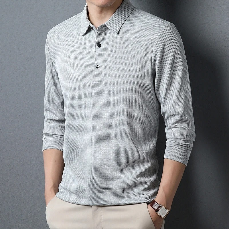 Heren Business Casual Poloshirt met Lange Mouwen