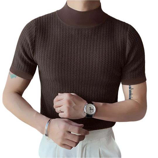 Heren T-shirt met hoge hals en slanke pasvorm
