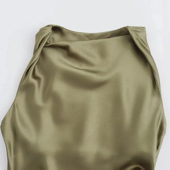 Dames Satijnen Slip Midi Jurk
