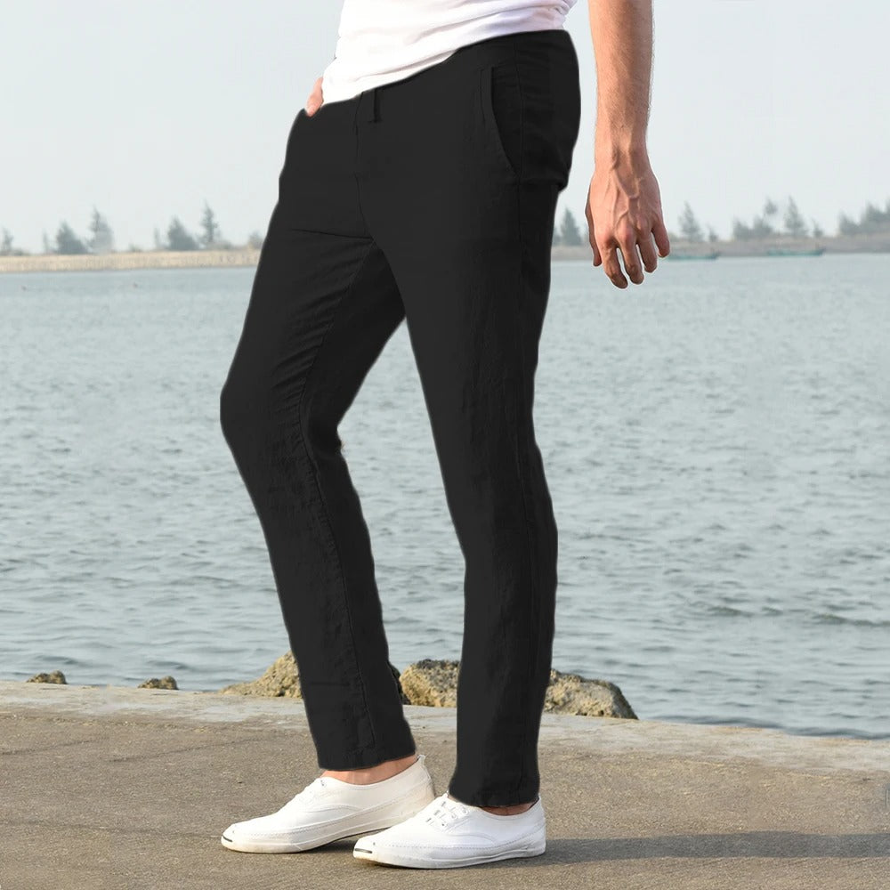 Heren casual broek van katoen en linnen