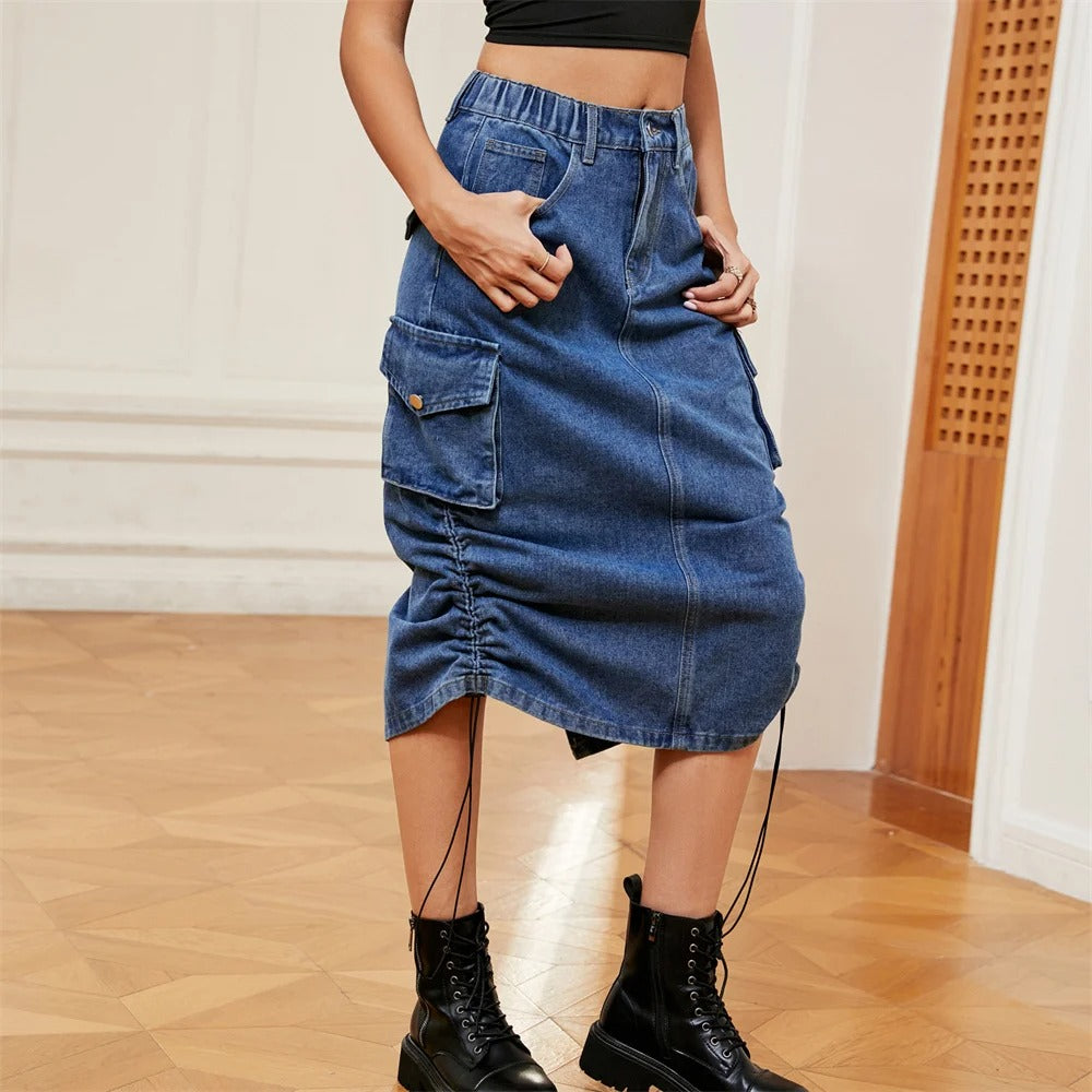 Denim rok met koordje voor dames
