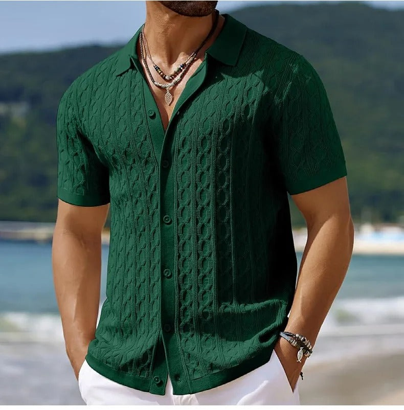 Heren Retro Jacquard Gebreide Polo
