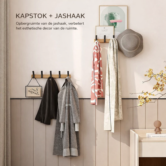 Wandkapstok met Beweegbare Haken Scandinavisch Design