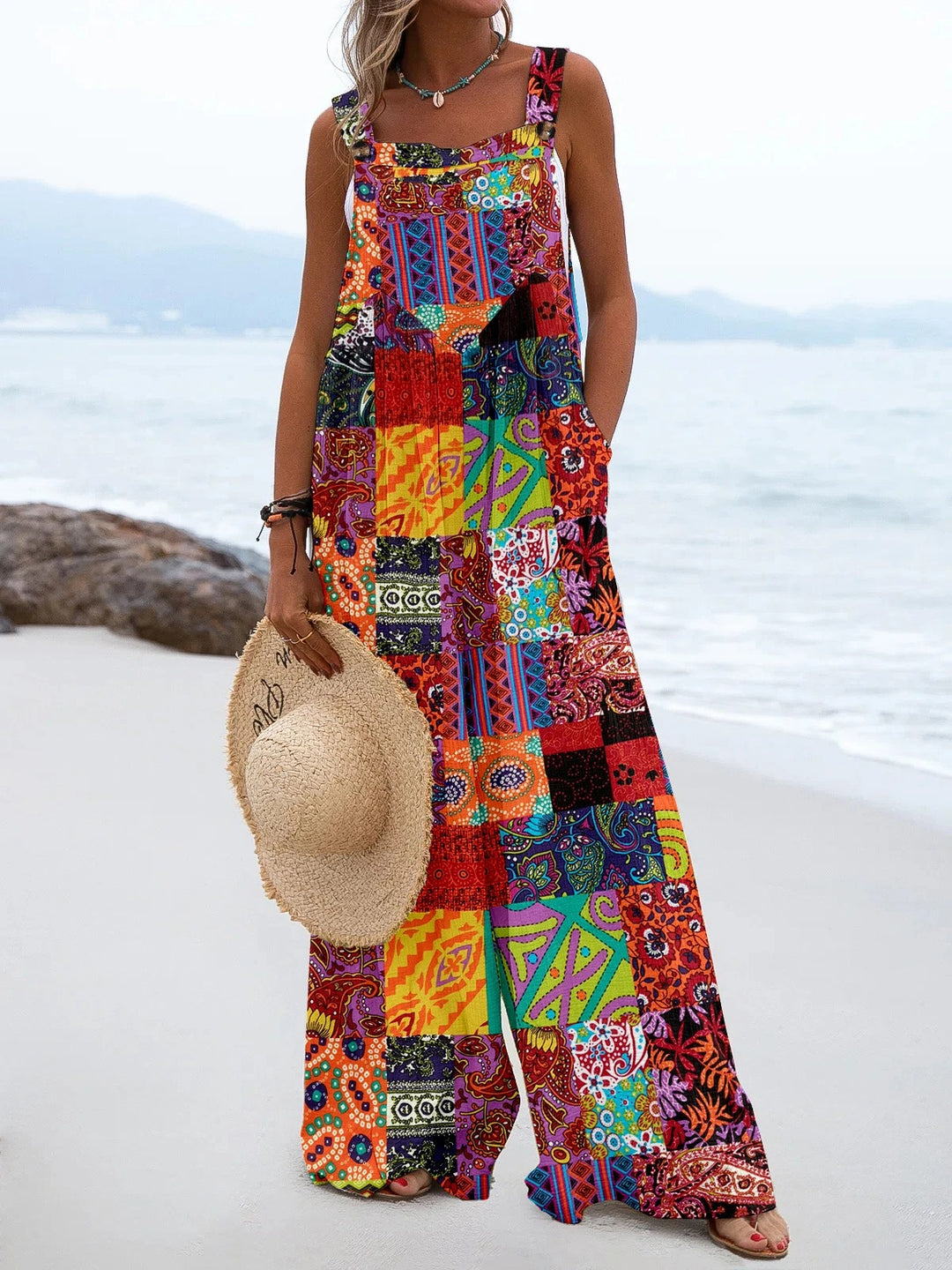 Boheemse jumpsuit met wijde pijpen voor dames
