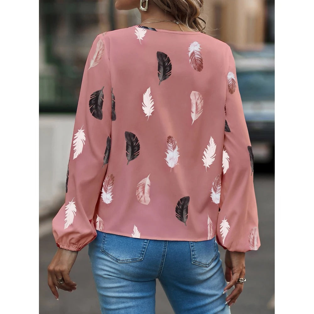 Chiffon blouse met verenpatroon