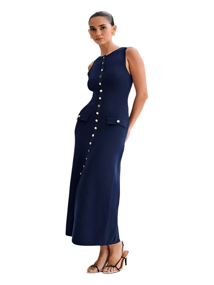 Dames gebreide mouwloze bodycon jurk met knopen