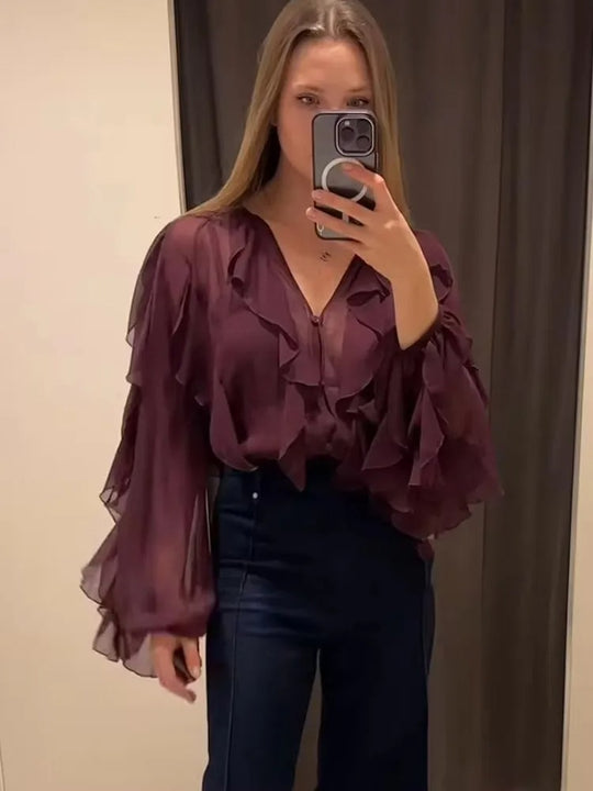 Dames doorschijnende gelaagde blouse