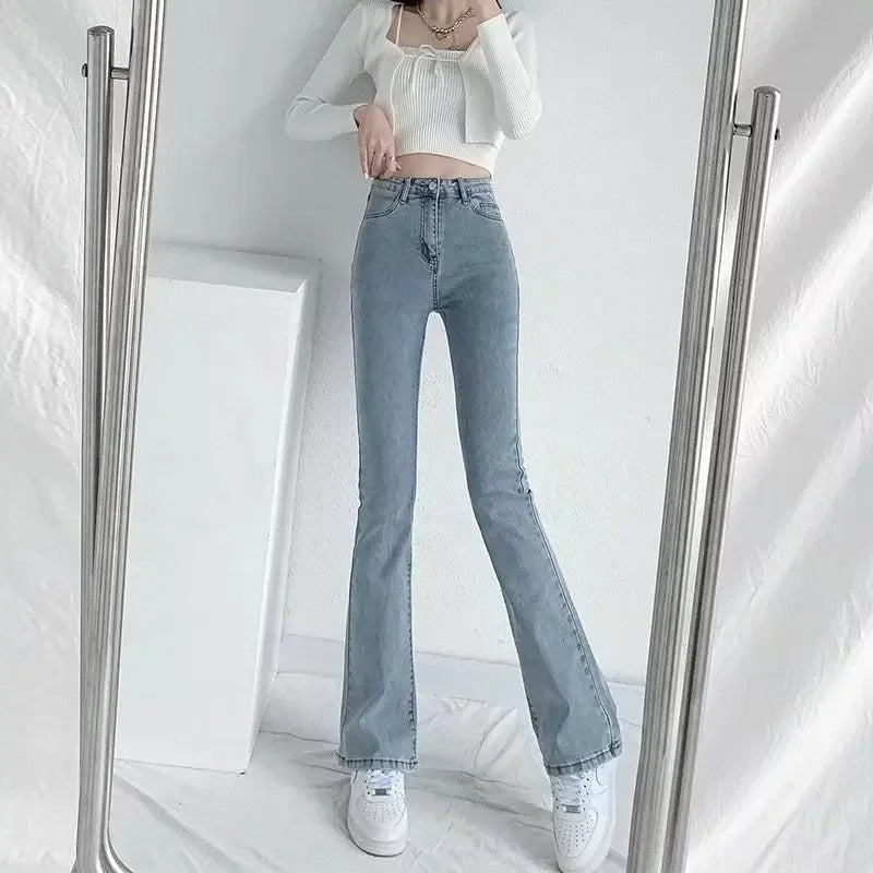 Dames High Waist Slim Fit Flared Broek